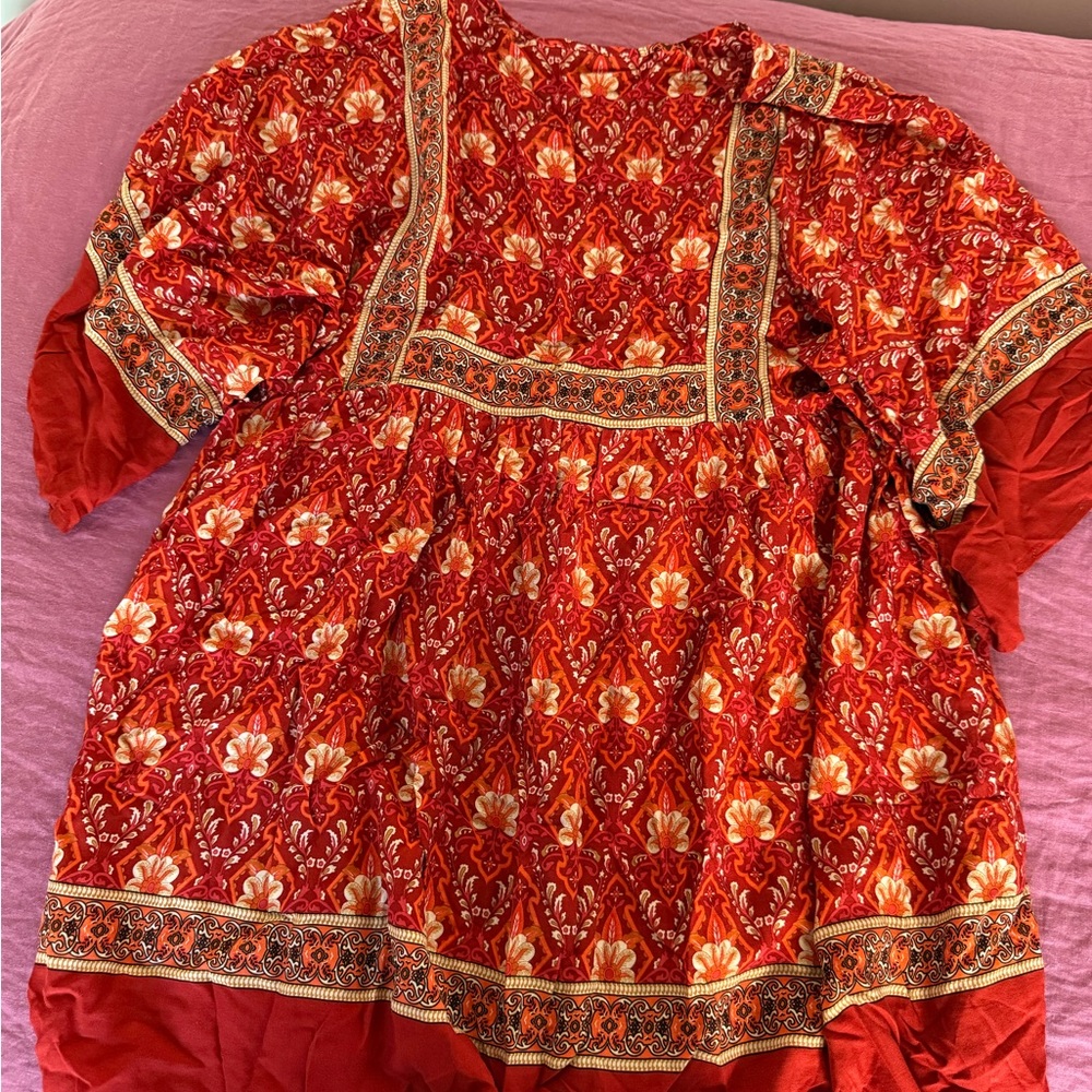 Red & Orange Patterned Dress - Boho Vibe